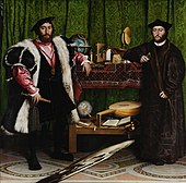 The Ambassadors; by Hans Holbein the Younger; 1533; oil on panel; 2.07 × 2.09; National Gallery (London)