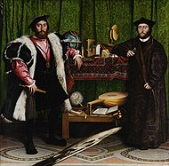 Hans Holbein's The Ambassadors includes a distorted image of a skull across the bottom of the painting.