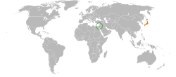 Map indicating locations of Israel and Japan