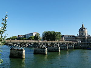 The Pont des Arts by Louis-Alexandre de Cossart and Jacques-Lacroix Dillon (1801–1803, rebuilt in 1984), the first iron bridge in Paris
