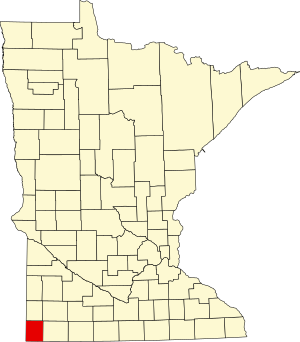 Map of Minnesota highlighting Rock County
