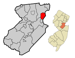 Location of Perth Amboy in Middlesex County highlighted in red (left). Inset map: Location of Middlesex County in New Jersey highlighted in orange (right).