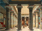 1862 lithograph of the Aegyptischer Hof (English: Egyptian court), from the Neues Museum (Berlin)