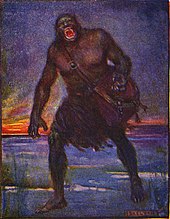Painting of the Beowulf monster striding by himself