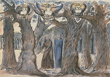 The Wood of the Self-Murderers: The Harpies and the Suicides. William Blake, 1824–1827