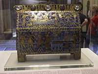 French enamelled casket made c. 1180 for Benedict to take some relics of Thomas Becket to Peterborough Abbey when he became its Abbot. As Prior of Canterbury Cathedral he had witnessed Becket's assassination in 1170. The casket is now in the Victoria and Albert Museum, London. In 2018, it was on temporary display in Peterborough Museum to celebrate the 900th anniversary of the completion of the Cathedral in 1118.