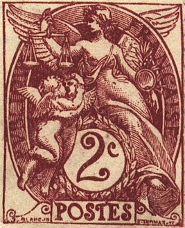 Two centime stamp. In use from 1900 to 1930