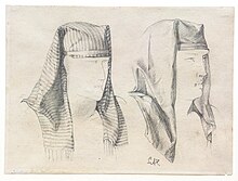 two studies of egyptian headdresses, pencil on paper.