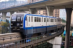 CRT Line 3 monorail train entering Huaxinjie station (2019)