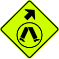 (W6-V2-1) Pedestrian Crossing Ahead on Side Road (veer right) (used in Victoria)