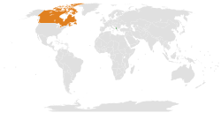 Map indicating locations of Albania and Canada