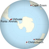 A location map of Antarctic Gateway Cities