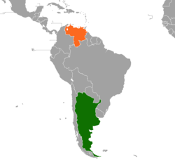 Map indicating locations of Argentina and Venezuela