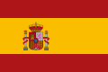 The flag of Spain, a charged horizontal triband.