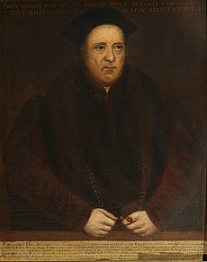Sir Rowland Hill, who coordinated the Geneva Bible translation, wearing his chain of office as Lord Mayor in 1549