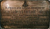 The 102nd (King Edward's Own) Grenadiers installed this plaque in memory of Lieutenant Harry Fredrick Cortlandt Anderson