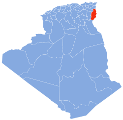 Map of Algeria highlighting Tébessa