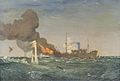 Gemälde des brennenden Hilfsschiffes Dunraven 1917 von Charles Pears