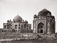 Tomb of Humayun, with his barber's tomb (Nai-ka-Gumbad) in the foreground, Delhi (1858 photograph)