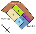 Irrigation zones (I,II) in north and (III, IV, V) in south[22]