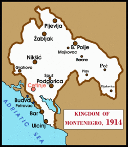 Kingdom of Montenegro in 1914 zoomed in the map with some cities