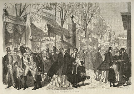 A Paris boulevard on New Year's Day 1862.