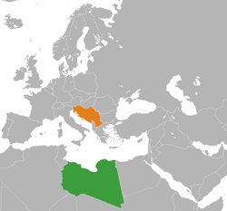 Map indicating locations of Libya and Yugoslavia