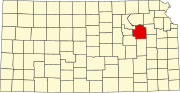 Map of Kansas highlighting Wabaunsee County