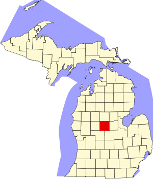 Map of Michigan highlighting Isabella County
