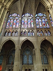 The elevation of the nave, with glass-filled triforium and upper windows