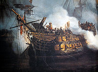 Bucentaure at the Battle of Trafalgar, detail of a painting by Auguste Mayer