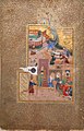 A folio from "Funeral Procession", Folio 35r from a Mantiq al-tair (Language of the Birds), Calligrapher: Sultan 'Ali al-Mashhadi, Author: Farid al-Din `Attar; 1487, watercolor, ink, gold and silver leaf on paper.