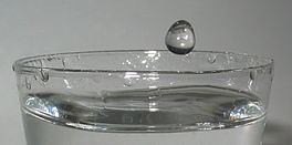 A drop of water falling towards water in a glass