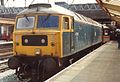 Class 47/0 No.47100 in the modified Rail Blue livery with a silver roof, used by Stratford TMD