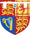 Arms of Prince Andrew, Duke of York, showing an anchor in the central pendant of the label.