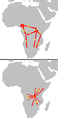 Image 1 1 = 2000–1500 BC origin 2 = c. 1500 BC first dispersal      2.a = Eastern Bantu      2.b = Western Bantu 3 = 1000–500 BC Urewe nucleus of Eastern Bantu 4–7 = southward advance 9 = 500–1 BC Congo nucleus 10 = AD 1–1000 last phase (from History of Africa)