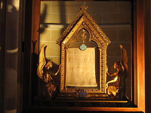 Fragment of a reputed veil of Virgin Mary, displayed in the Chapel of the Martyrs