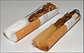 Geöffneter Zigarettenfilter vor und nach dem Rauchen