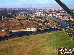 Confluence of Berounka and Vltava river in Lahovice