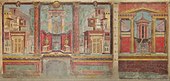 The frescos of the bedroom from a Villa at Boscoreale (Italy), circa 50–40 BC, in the Metropolitan Museum of Art (New York City)