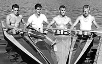 Die dänische Kajak-Staffel gewann 1960 Bronze (v. l. n. r.): Jessen, Høyer, Nyborg, Hansen