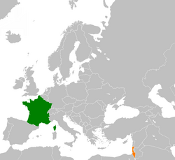 Map indicating locations of France and Israel