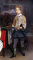 Boy servant wearing close-fitting breeches and petticoat breeches over them, 1657