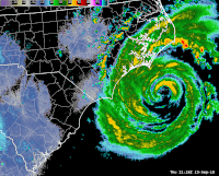 Looping animation of radar data showing the hurricane moving onshore