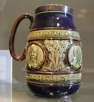 Lambeth stoneware commemorative mug for the Coronation of Edward VII, 1902