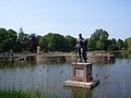 A statue of Egmont stands in the middle of the old moat of Egmond aan den Hoef