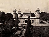 Samuel Bourne, "Mausoleum of Prince Etmad-Dowlah. Agra. 1232," 1863–1869, photograph mounted on cardboard sheet