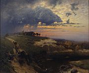 Freight of Timber. Landscape with Lightning (ca. 1894), by Oskar Hoffmann (1851–1912)