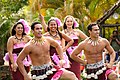 Samoan canoe performers in traditional dress