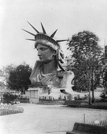 The completed head of the Statue of Liberty was showcased.